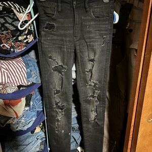 American Eagle Charcoal Ripped Skinny Jeans